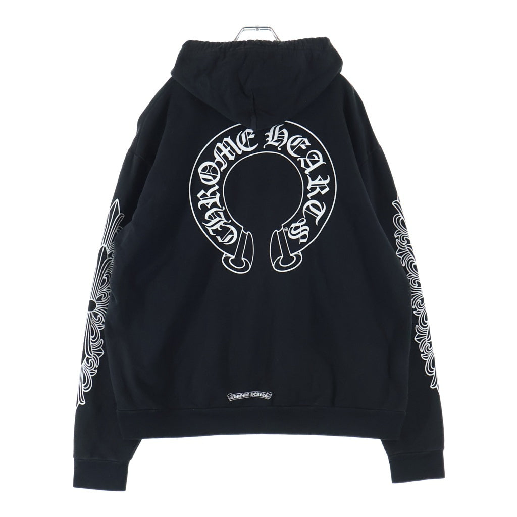 CHROME HEARTS(クロムハーツ) SWTSHRT PLVR 袖フローラルバックホースシュープリントプルオーバーパーカー フーディー ブラック