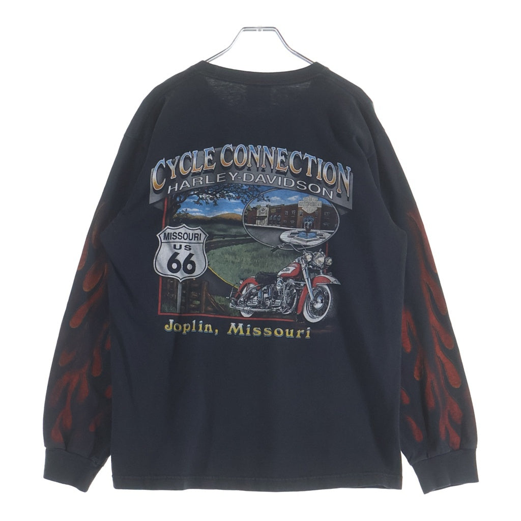 HARLEY DAVIDSON(ハーレーダビッドソン) 00S BAR&SHIELD INFERNO FLAME SLEEVE CYCLE CONNECTION L/S TEE 袖フレイム 両面プリント 長袖カットソーTシャツ ブラック