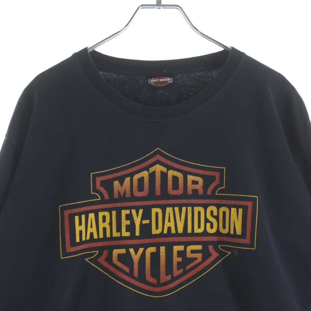 HARLEY DAVIDSON(ハーレーダビッドソン) 00S BAR&SHIELD INFERNO FLAME SLEEVE CYCLE CONNECTION L/S TEE 袖フレイム 両面プリント 長袖カットソーTシャツ ブラック