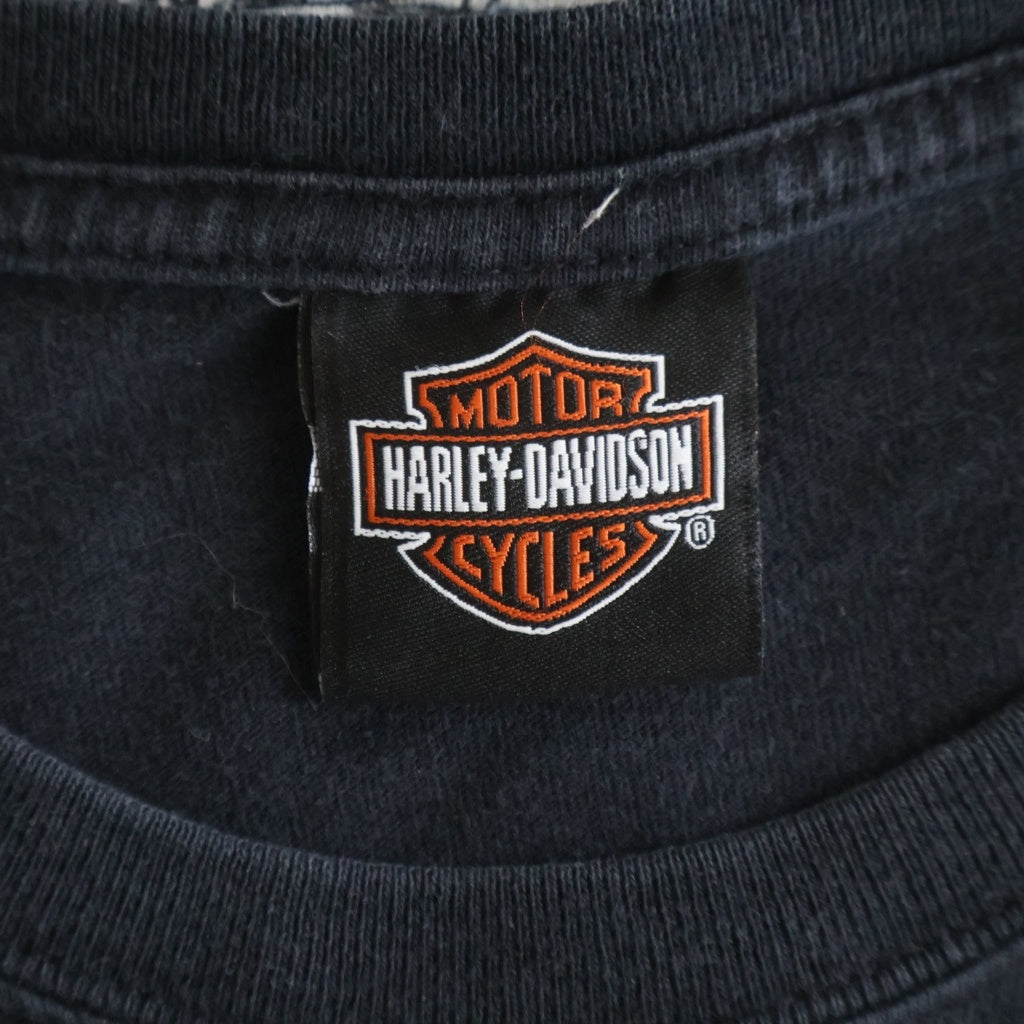 HARLEY DAVIDSON(ハーレーダビッドソン) 00S BAR&SHIELD INFERNO FLAME SLEEVE CYCLE CONNECTION L/S TEE 袖フレイム 両面プリント 長袖カットソーTシャツ ブラック