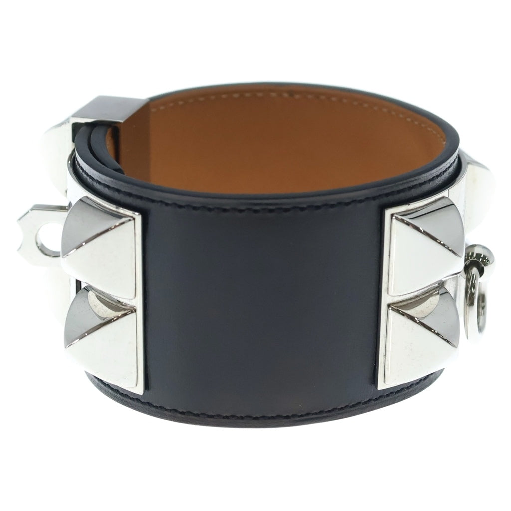 HERMES(エルメス) Collier de Chien leather bangle コリエドシアン レザー バングル シルバー/ブラック