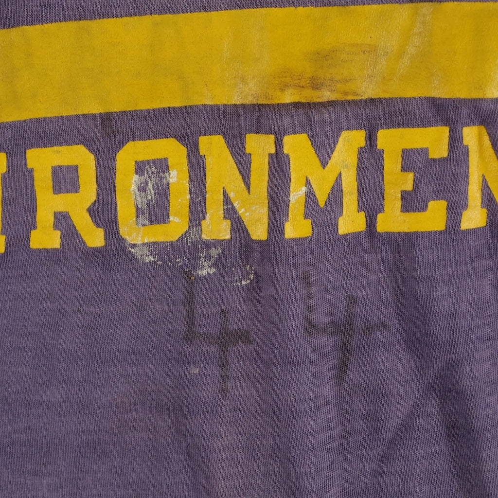 VINTAGE(ヴィンテージ) 60S DANVILLE IRONMEN 4段プリント リバーシブル Tシャツ カットソー パープル/イエロー