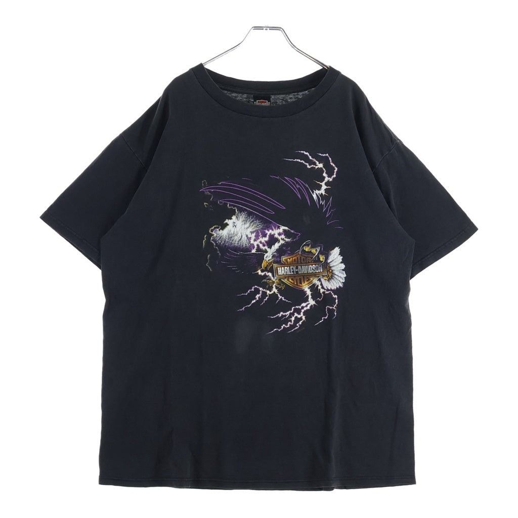 HARLEY DAVIDSON(ハーレーダビッドソン) 00S THUNDER & EAGLE PRINT TEE サンダーイーグル 両面プリント半袖カットソーTシャツ ブラック