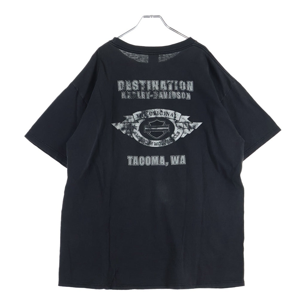 HARLEY DAVIDSON(ハーレーダビッドソン) 00S THUNDER & EAGLE PRINT TEE サンダーイーグル 両面プリント半袖カットソーTシャツ ブラック