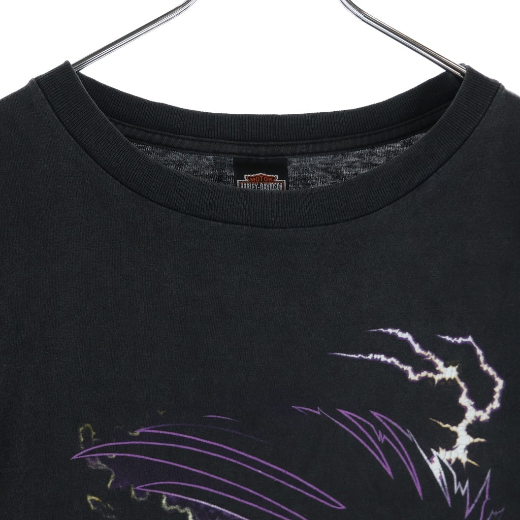 HARLEY DAVIDSON(ハーレーダビッドソン) 00S THUNDER & EAGLE PRINT TEE サンダーイーグル 両面プリント半袖カットソーTシャツ ブラック