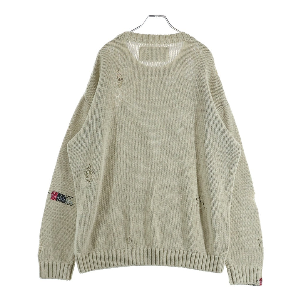NEIGHBORHOOD(ネイバーフッド) SAVAGE CREWNECK SWEATER 251FUNH-KNM03 サベージ クルーネックダメージ加工 長袖ニットセーター アイボリー