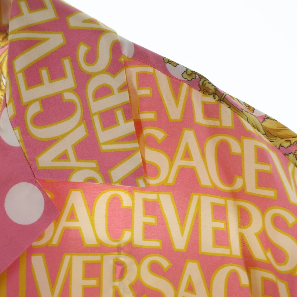 VERSACE(ヴェルサーチ) Baroque '92 Silk Vacation Shirt 1003926 1A07742 ハワイアン開襟 シルク総柄半袖シャツ ピンク