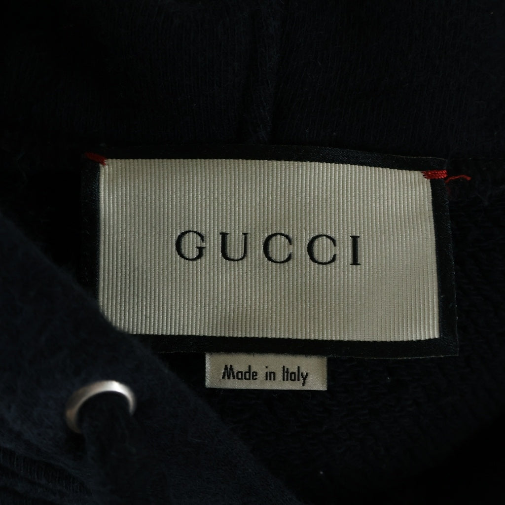 GUCCI(グッチ) LOVED Tiger-print cotton hooded sweatshirt タイガープリント プルオーバー パーカー ブラック 475374 XJAKO
