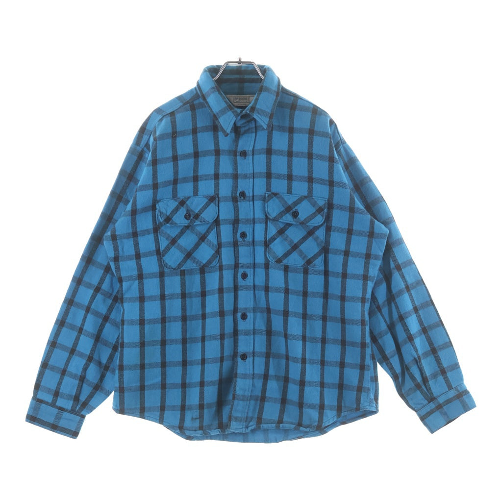 FIVE BROTHERS(ファイブブラザー) 70-80S VINTAGE FLANNEL CHECK L/S SHIRT USA製 三角タグ フランネル チェック 長袖シャツ ターコイズ ブルー/ブラック