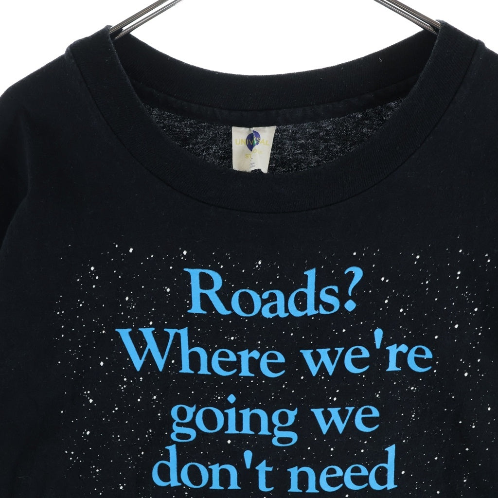 VINTAGE(ヴィンテージ) 90s BACK TO THE FUTURE Roads? Where we're going we don't need roads. バックトゥザフューチャー ムービー 片面プリント半袖カットソーTシャツ ブラック
