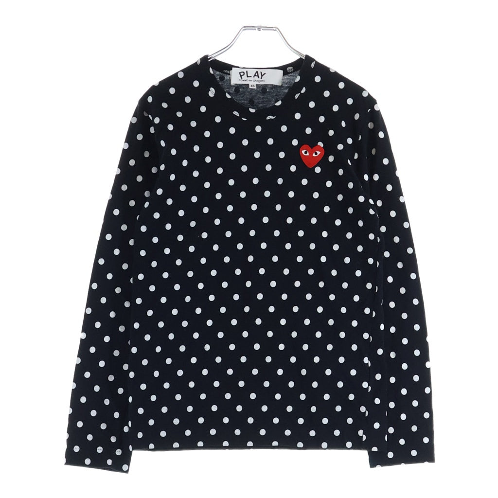 PLAY COMME des GARCONS(プレイコムデギャルソン) Polka Dots Long Sleeve T-Shirt With Red Emblem Black/White 綿天竺水玉プリント 長袖カットソー ブラック/ホワイト AX-T166 レディース