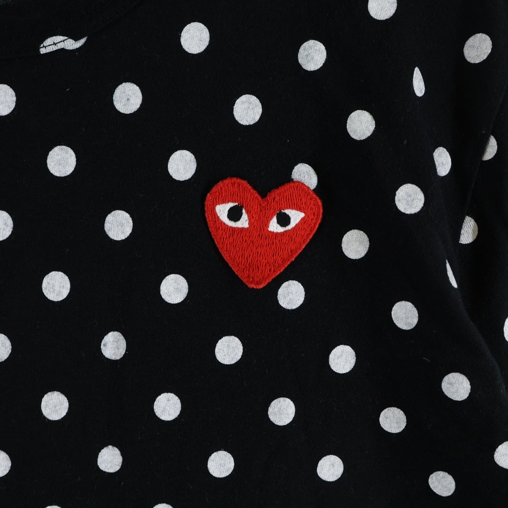 PLAY COMME des GARCONS(プレイコムデギャルソン) Polka Dots Long Sleeve T-Shirt With Red Emblem Black/White 綿天竺水玉プリント 長袖カットソー ブラック/ホワイト AX-T166 レディース