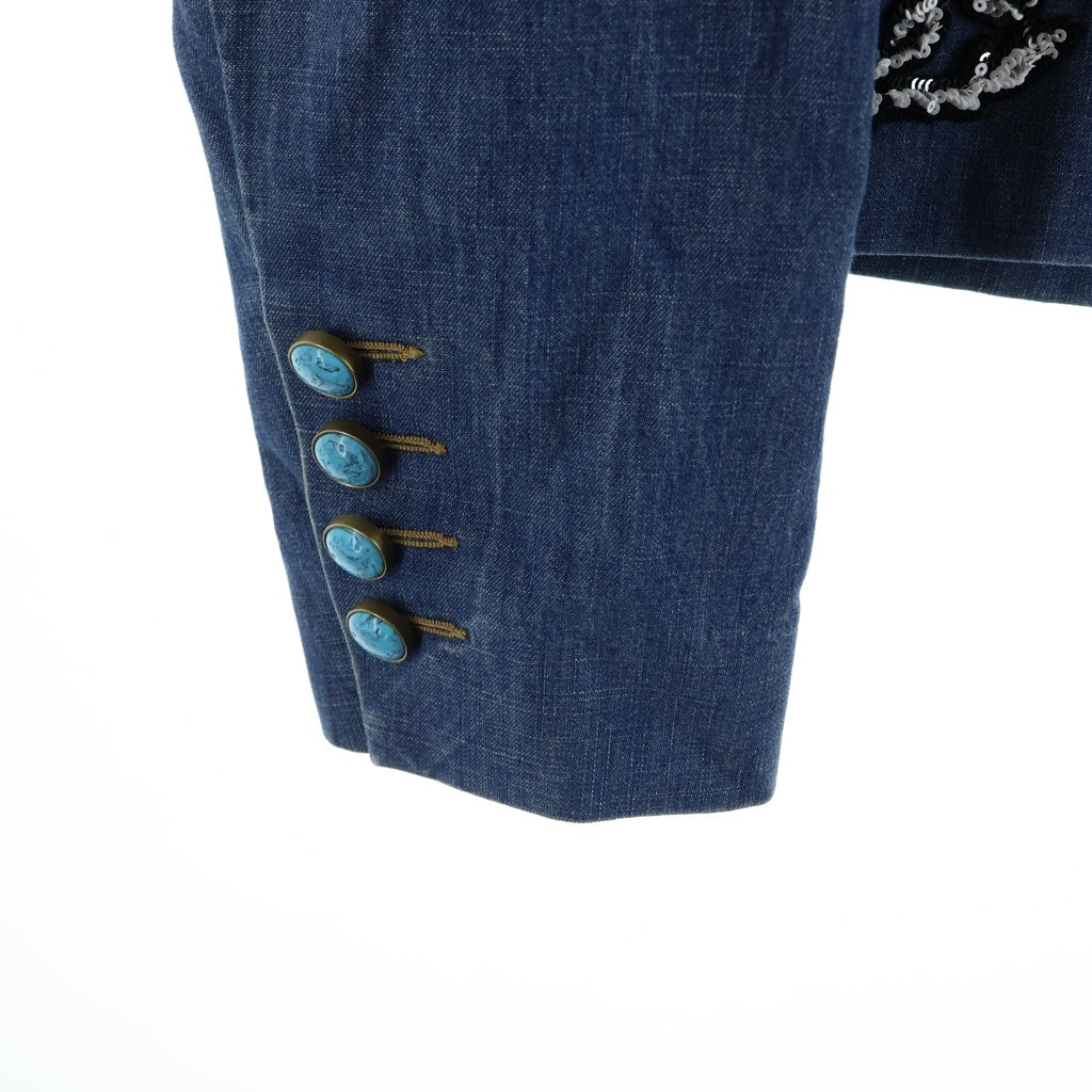 LOUIS VUITTON(ルイヴィトン) 24AW EMBROIDERED DOUBLE-BREASTED COTTON CHAMBRAY JACKET 1AFWMJ RM242M MKE HRJ75E シャンブレー フローラル刺繍ブルゾン ジャケット ブルー
