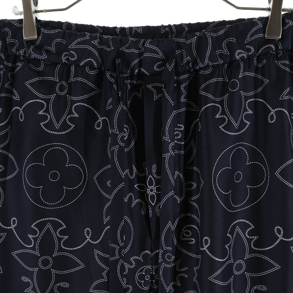 LOUIS VUITTON(ルイヴィトン) 24AW LV MONOGRAM PAJAMAS SILK PANTS 1AFWPJ RM242M MRR HRP80W 総柄 パジャマシルクロングパンツ ネイビー