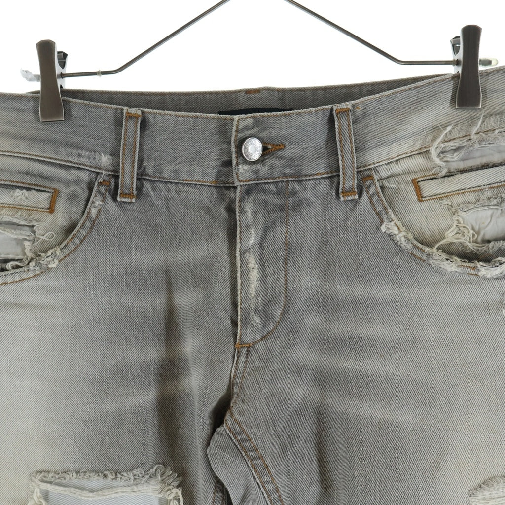 DOLCE & GABBANA(ドルチェアンドガッバーナ) LOGO PLATE DAMAGED DENIM PANTS ダメージ クラッシュ加工 デニムパンツ グレー GZN9LD G8F81