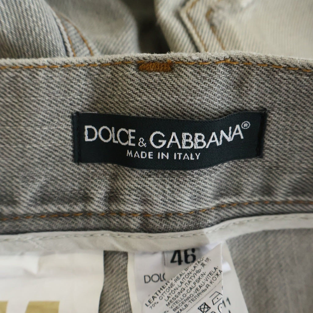 DOLCE & GABBANA(ドルチェアンドガッバーナ) LOGO PLATE DAMAGED DENIM PANTS ダメージ クラッシュ加工 デニムパンツ グレー GZN9LD G8F81