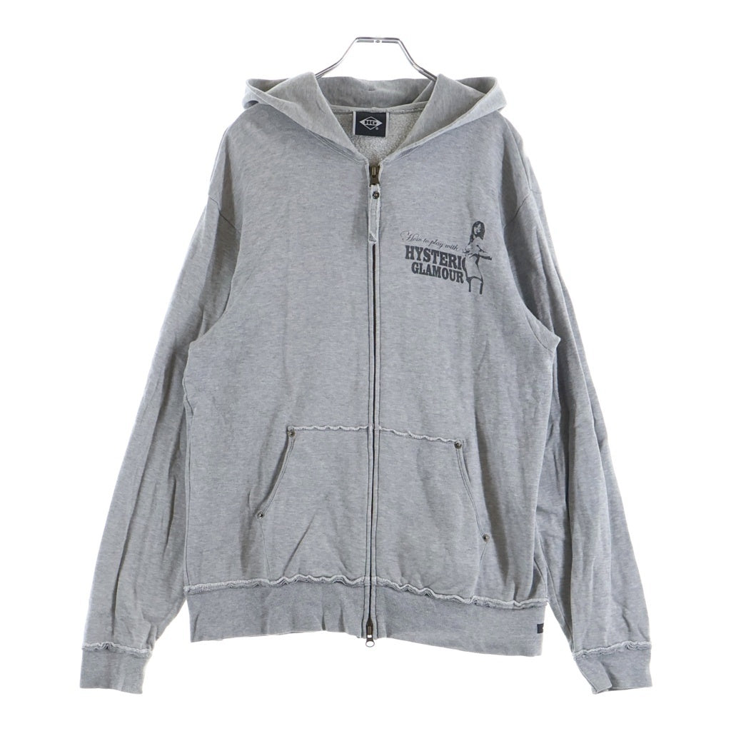 HYSTERIC GLAMOUR(ヒステリックグラマー) ON TIME GIRL PRINT ZIP UP HOODIE ガール両面プリント ジップアップ パーカー フーディ グレー CF-1243