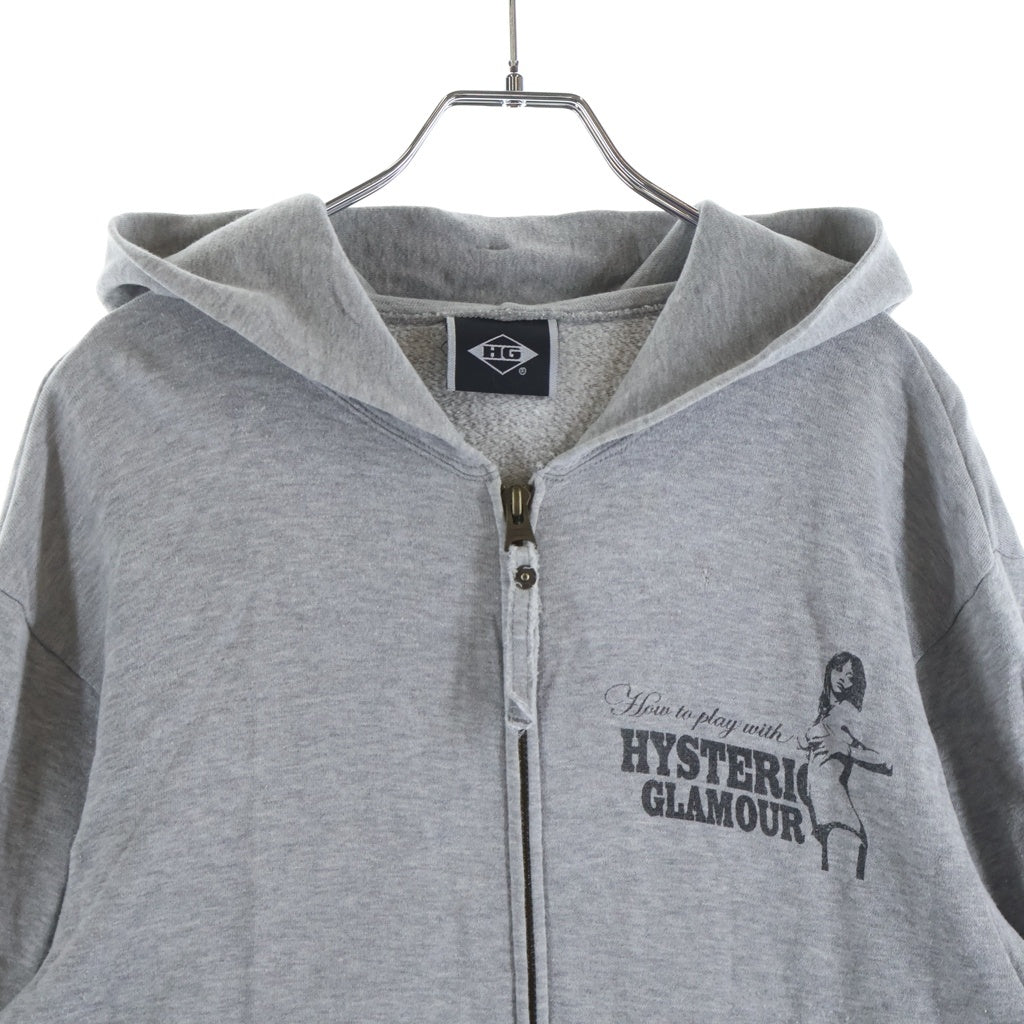 HYSTERIC GLAMOUR(ヒステリックグラマー) ON TIME GIRL PRINT ZIP UP HOODIE ガール両面プリント ジップアップ パーカー フーディ グレー CF-1243