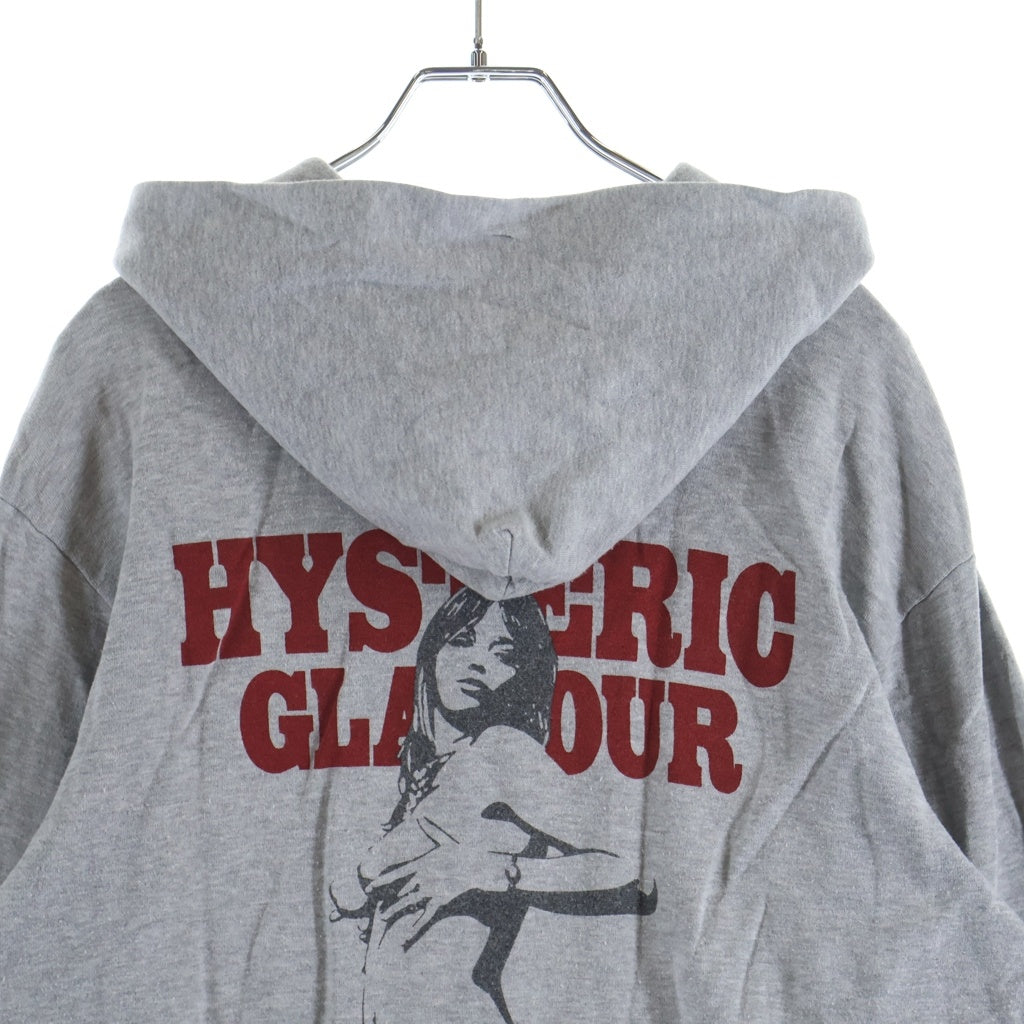 HYSTERIC GLAMOUR(ヒステリックグラマー) ON TIME GIRL PRINT ZIP UP HOODIE ガール両面プリント ジップアップ パーカー フーディ グレー CF-1243