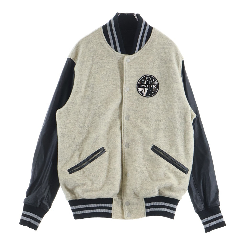 HYSTERIC GLAMOUR(ヒステリックグラマー) 14AW ARM LEATHER STADIUM JACKET アームレザー スタジャン グレー/ブラック 0243CJ01