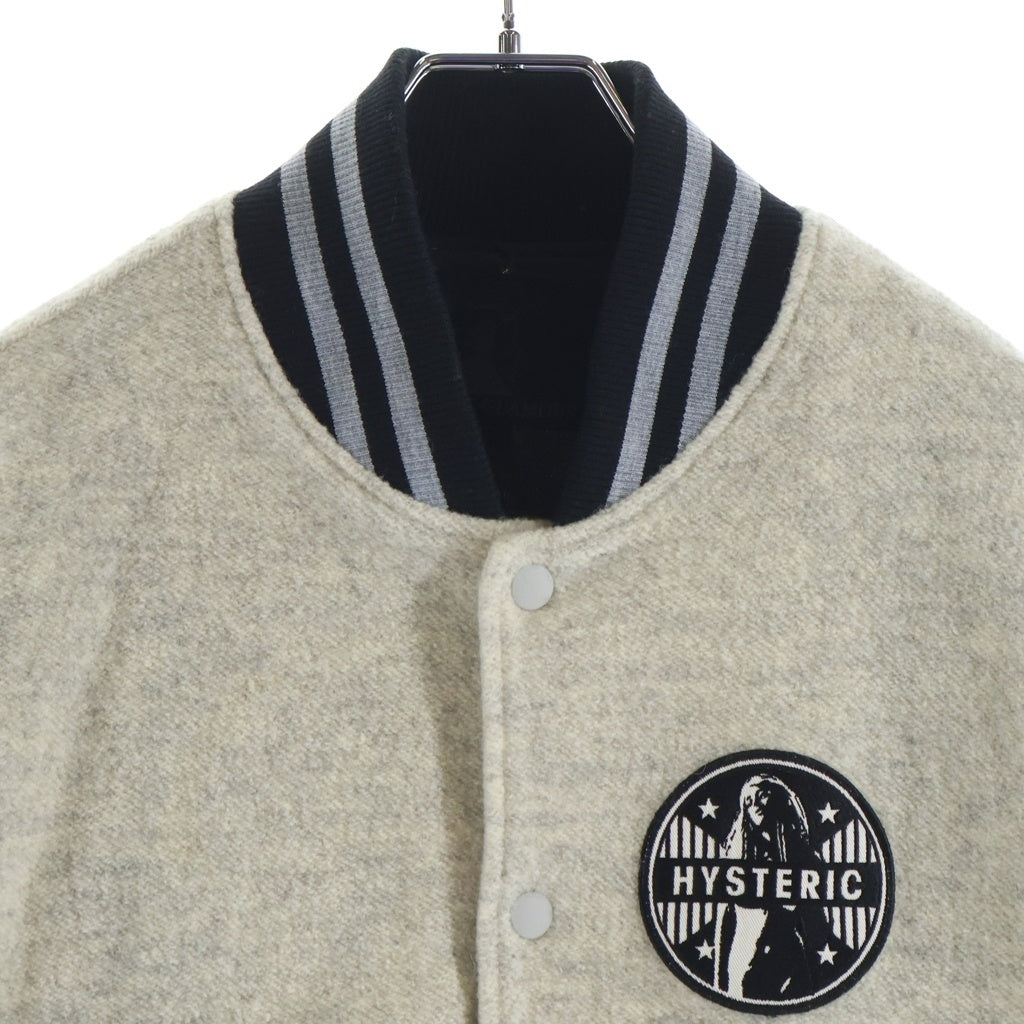 HYSTERIC GLAMOUR(ヒステリックグラマー) 14AW ARM LEATHER STADIUM JACKET アームレザー スタジャン グレー/ブラック 0243CJ01