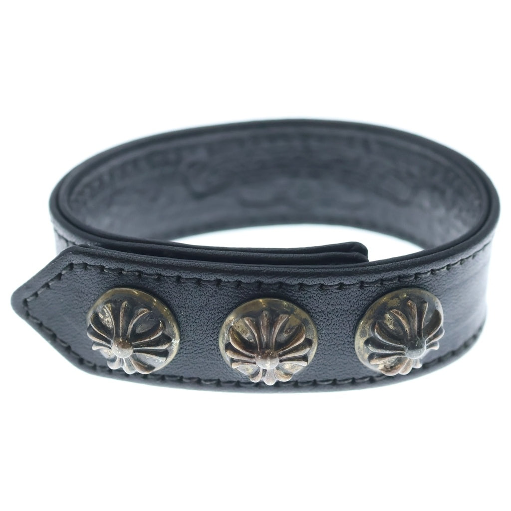 CHROME HEARTS(クロムハーツ) 3BTN 2SNP クロスボール 3ボタン2スナップ レザーブレスレット ブラック/シルバー BCA123