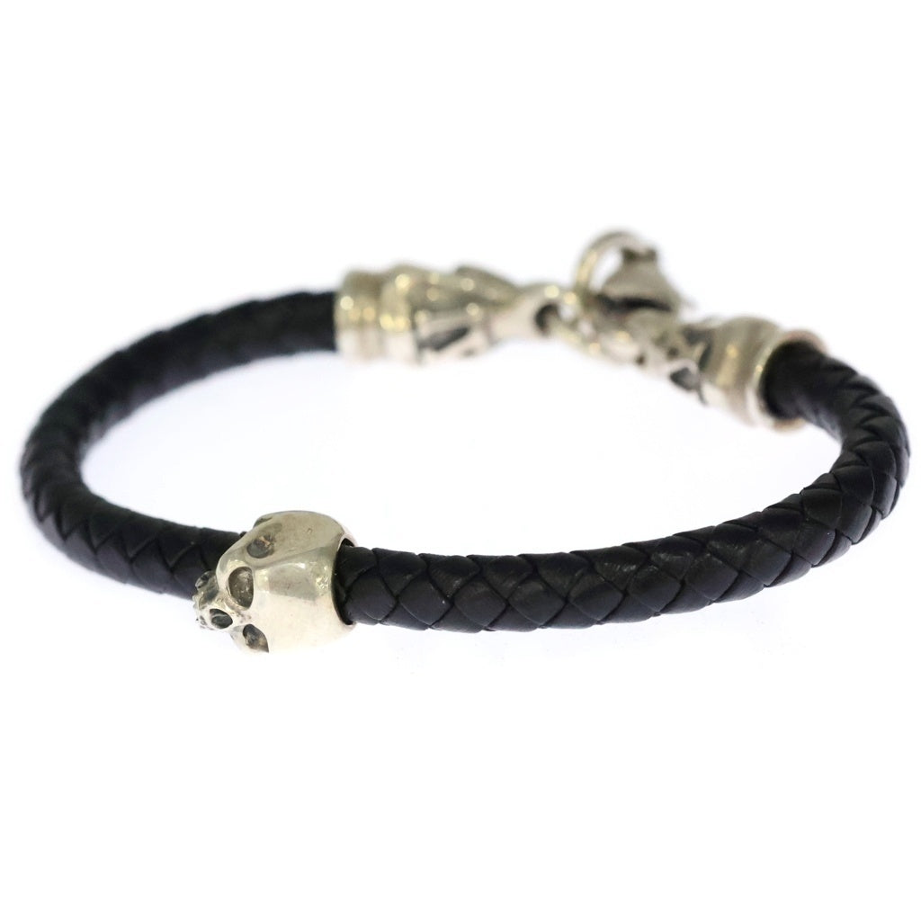 CRAZY PIG(クレイジーピッグ) SINGLE SKULL BRAIDED LEATHER BRACELET シングル スカル ブレイディド レザー ブレスレット ブラック/シルバー