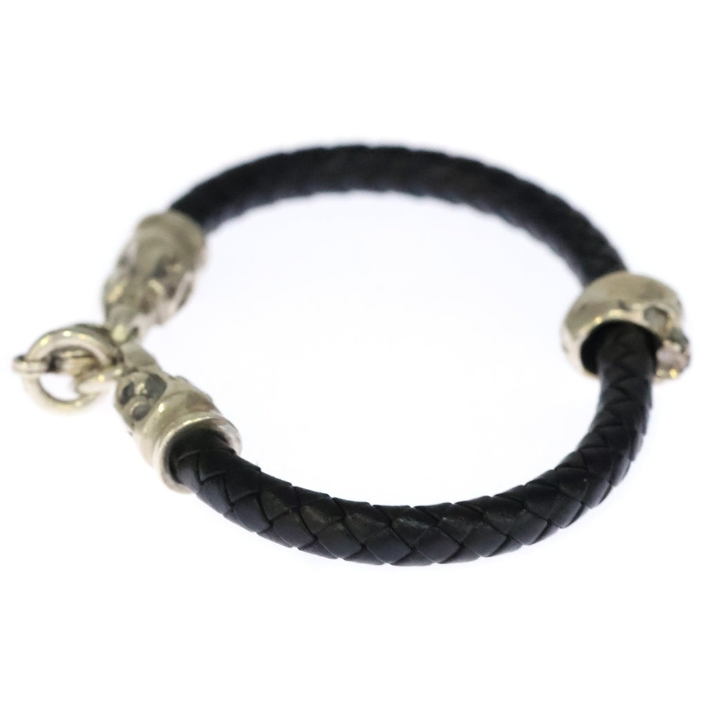 CRAZY PIG(クレイジーピッグ) SINGLE SKULL BRAIDED LEATHER BRACELET シングル スカル ブレイディド レザー ブレスレット ブラック/シルバー