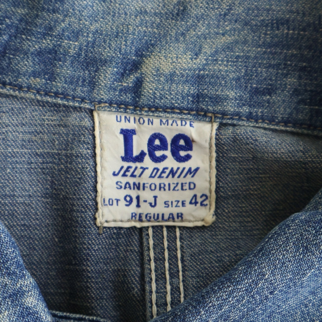 LEE(リー) 50S 91-J UNION MADE JELT DENIM SANFORIZED デカボタン ロングL 斜めe ポケット裏HBT デニム カバーオール ジャケット インディゴ