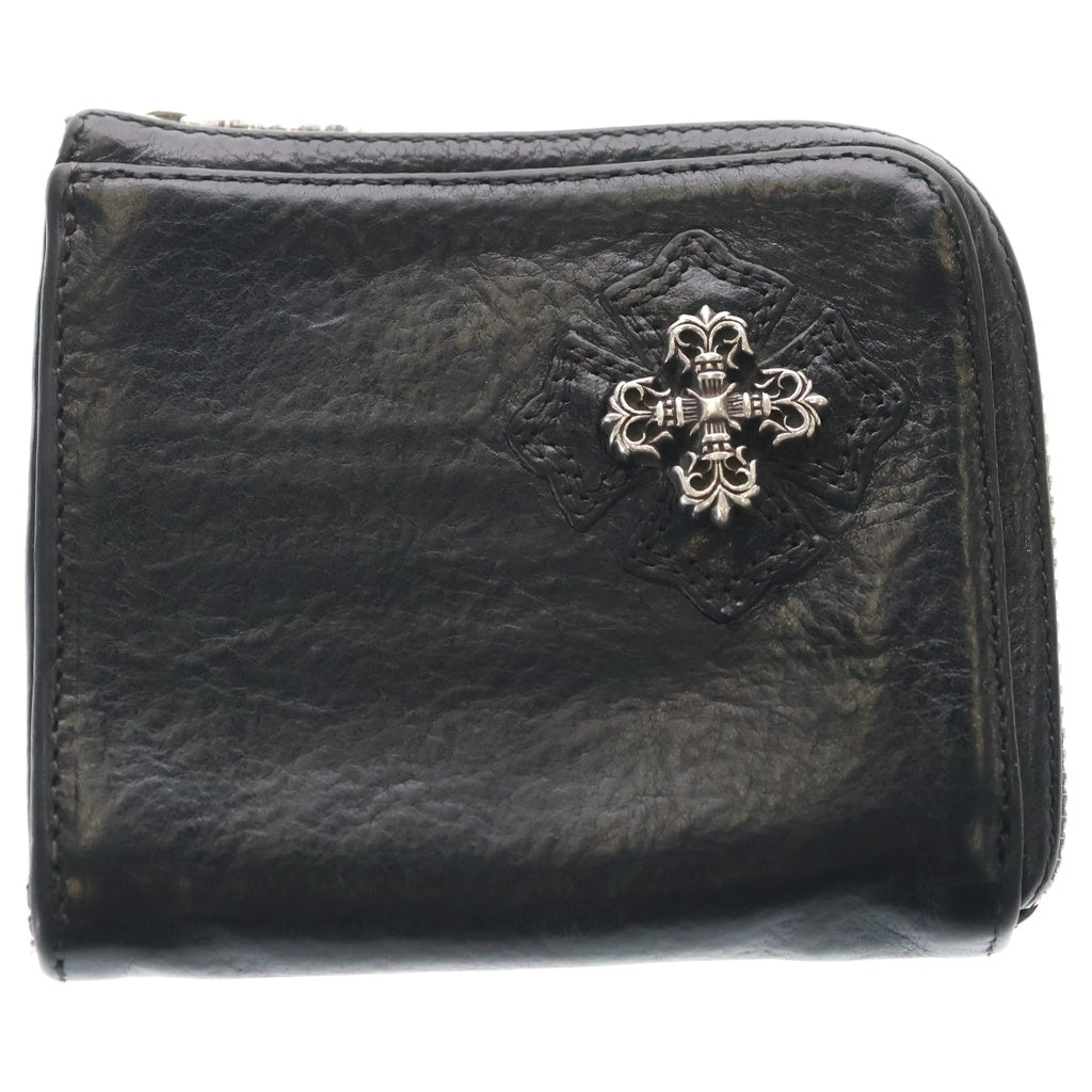 CHROME HEARTS(クロムハーツ) Filigree Cross Half Zip Leather Wallet フィリグリー クロス ハーフジップ レザー ウォレット ブラック/シルバー