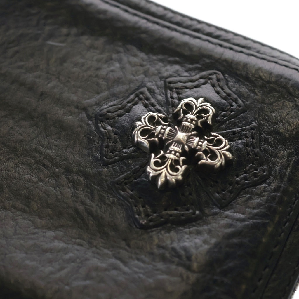 CHROME HEARTS(クロムハーツ) Filigree Cross Half Zip Leather Wallet フィリグリー クロス ハーフジップ レザー ウォレット ブラック/シルバー