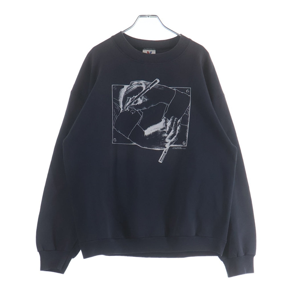 VINTAGE(ヴィンテージ) 80-90S MC ESCHER ART SWEAT USA製 エッシャー 描く手 アート スウェット トレーナー ブラック