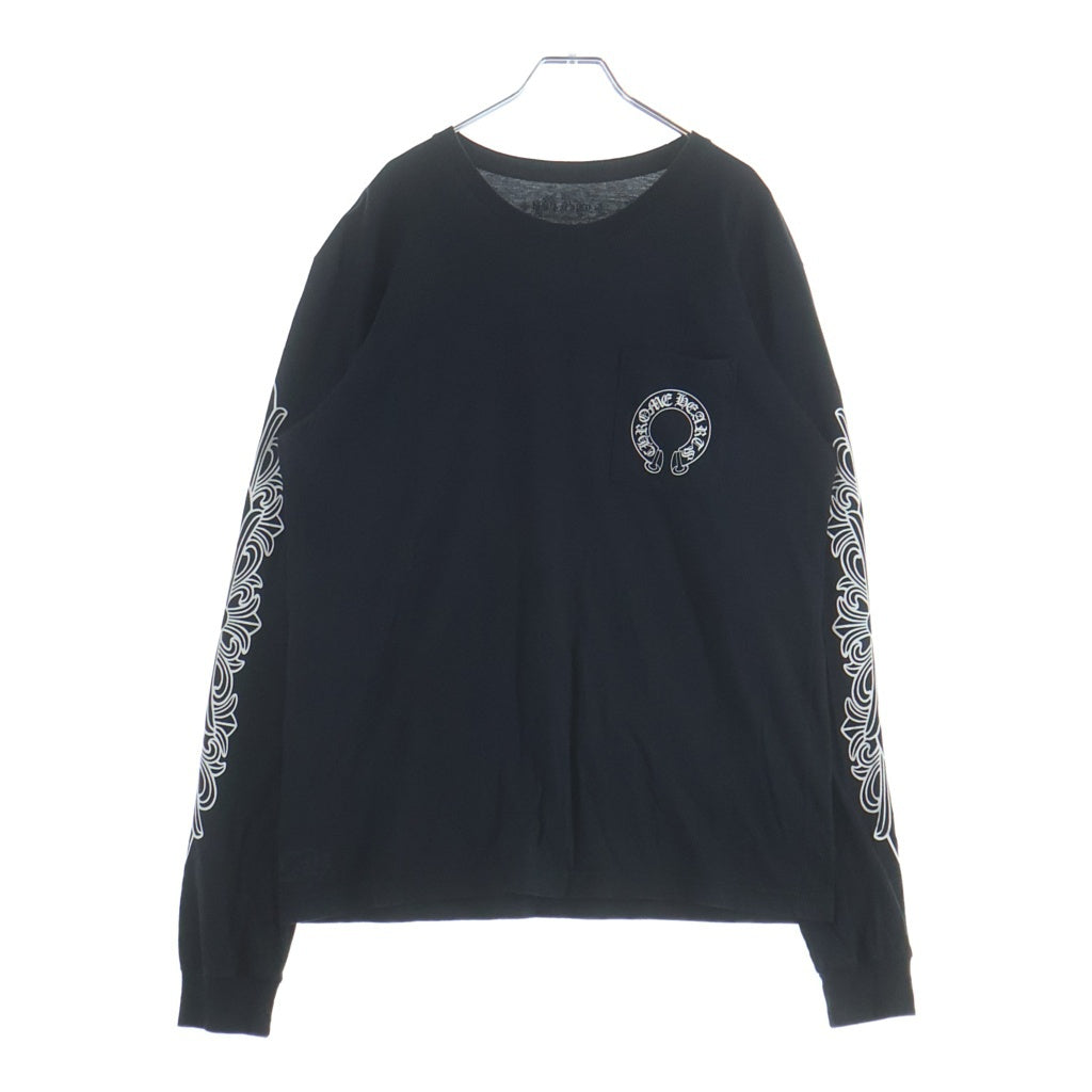 CHROME HEARTS(クロムハーツ) HORSESHOE L/S TEE バックホースシュー 袖フローラルクロス 長袖ポケットTシャツ カットソー ブラック