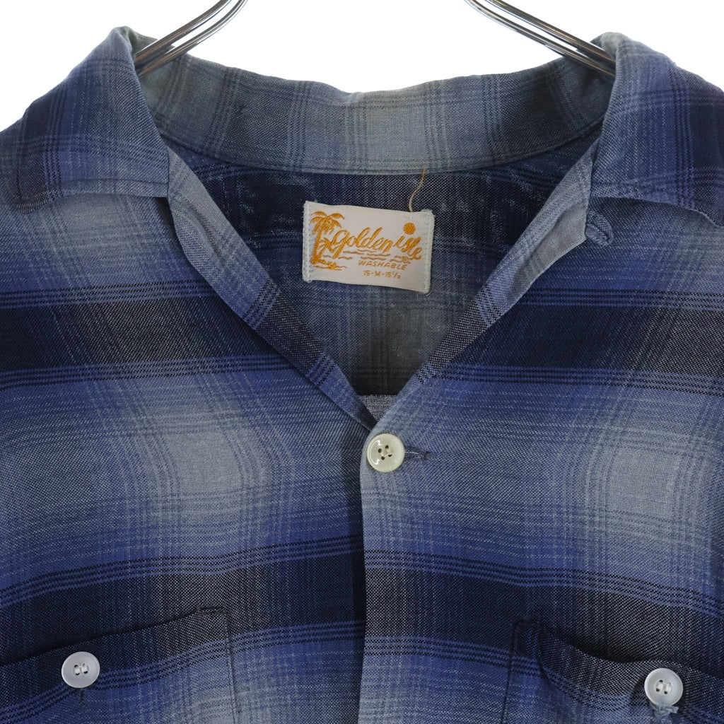 VINTAGE(ヴィンテージ) 60S Golden Isle OMBRE CHECK RAYON L/S SHIRT レーヨン オンブレチェック 長袖シャツ ブラック/ブルー/ホワイト
