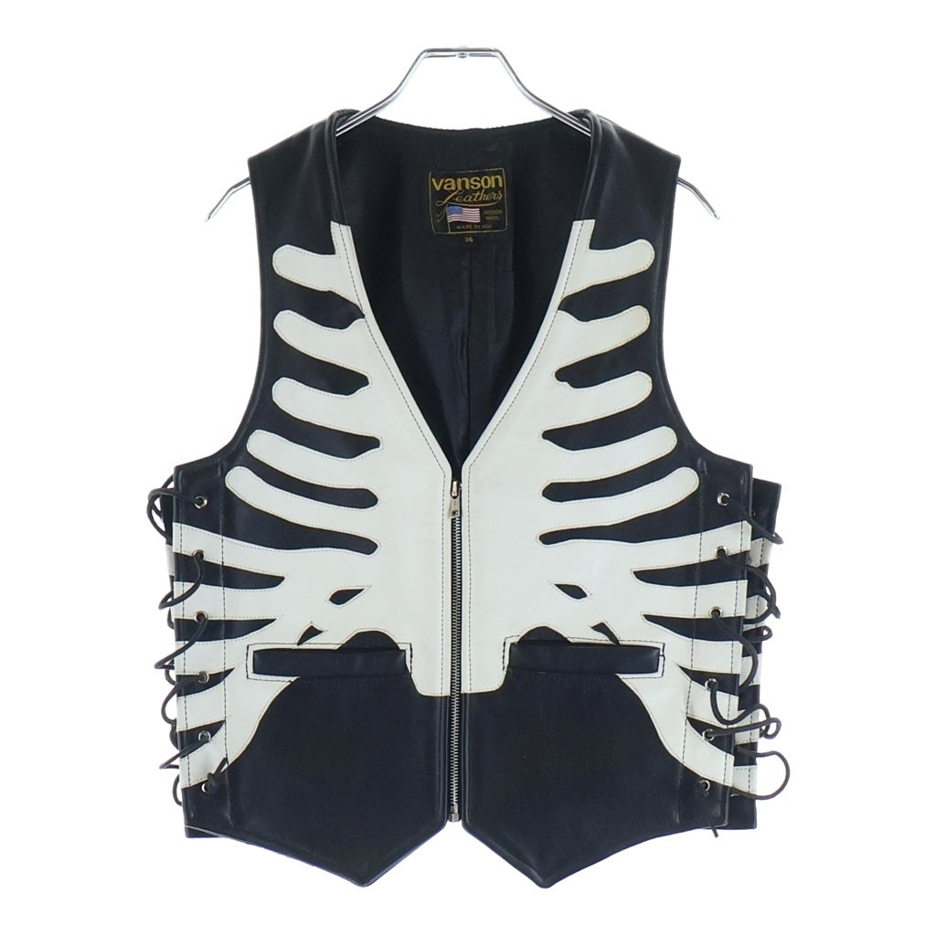 VANSON(バンソン) 90-00S VINTAGE LEATHER LENZIP BONE VEST USA製 レザー ジップアップ ボーンズ ベスト ブラック