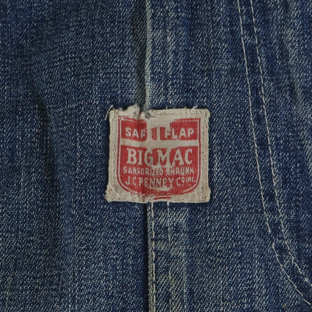 BIGMAC(ビッグマック) 30-40S SAFE T FLAP SANFORIZE DENIM OVER ALL デニム オーバーオール インディゴ