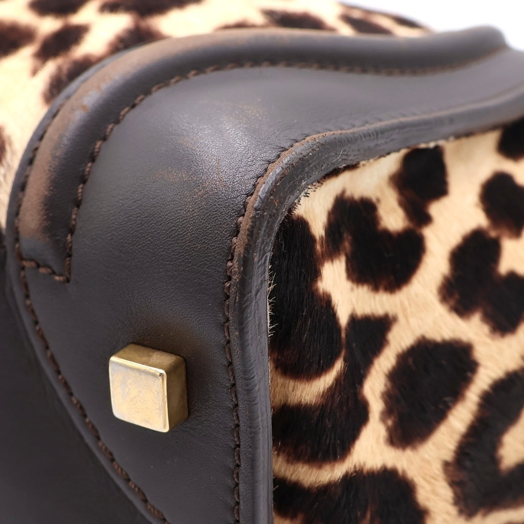CELINE(セリーヌ) Leopard Luggage Mini Shopper Tote Bag ラゲージ ミニ ショッパー レオパード ハラコ ハンドバッグ ベージュ/ブラック レディース