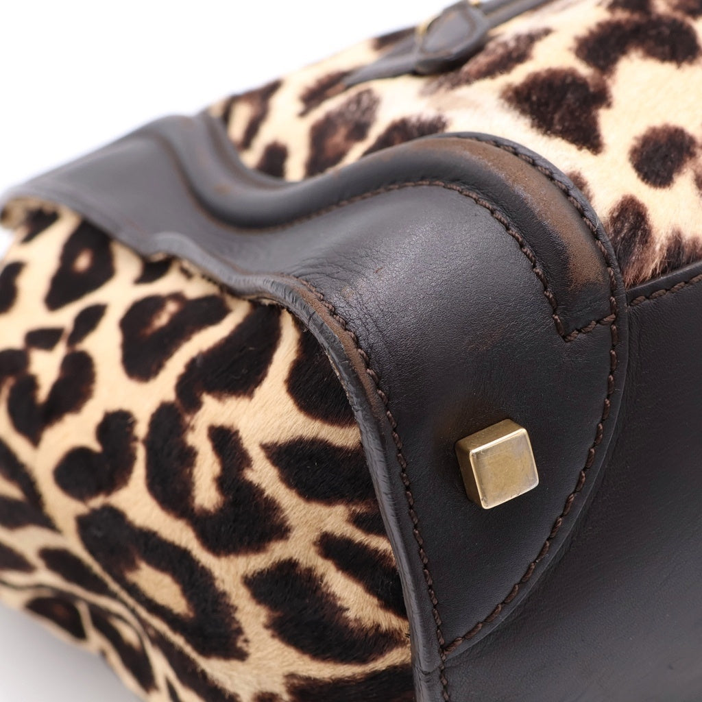 CELINE(セリーヌ) Leopard Luggage Mini Shopper Tote Bag ラゲージ ミニ ショッパー レオパード ハラコ ハンドバッグ ベージュ/ブラック レディース
