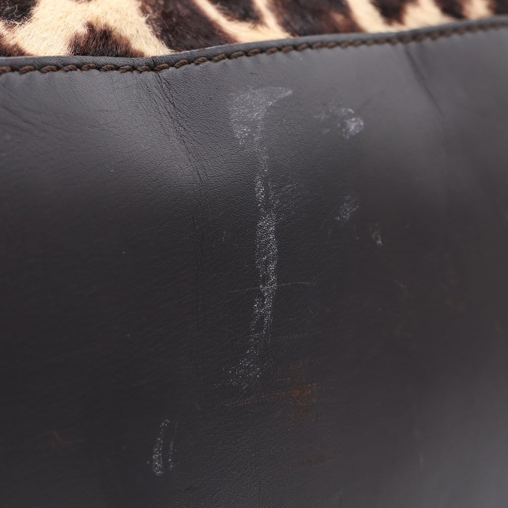 CELINE(セリーヌ) Leopard Luggage Mini Shopper Tote Bag ラゲージ ミニ ショッパー レオパード ハラコ ハンドバッグ ベージュ/ブラック レディース