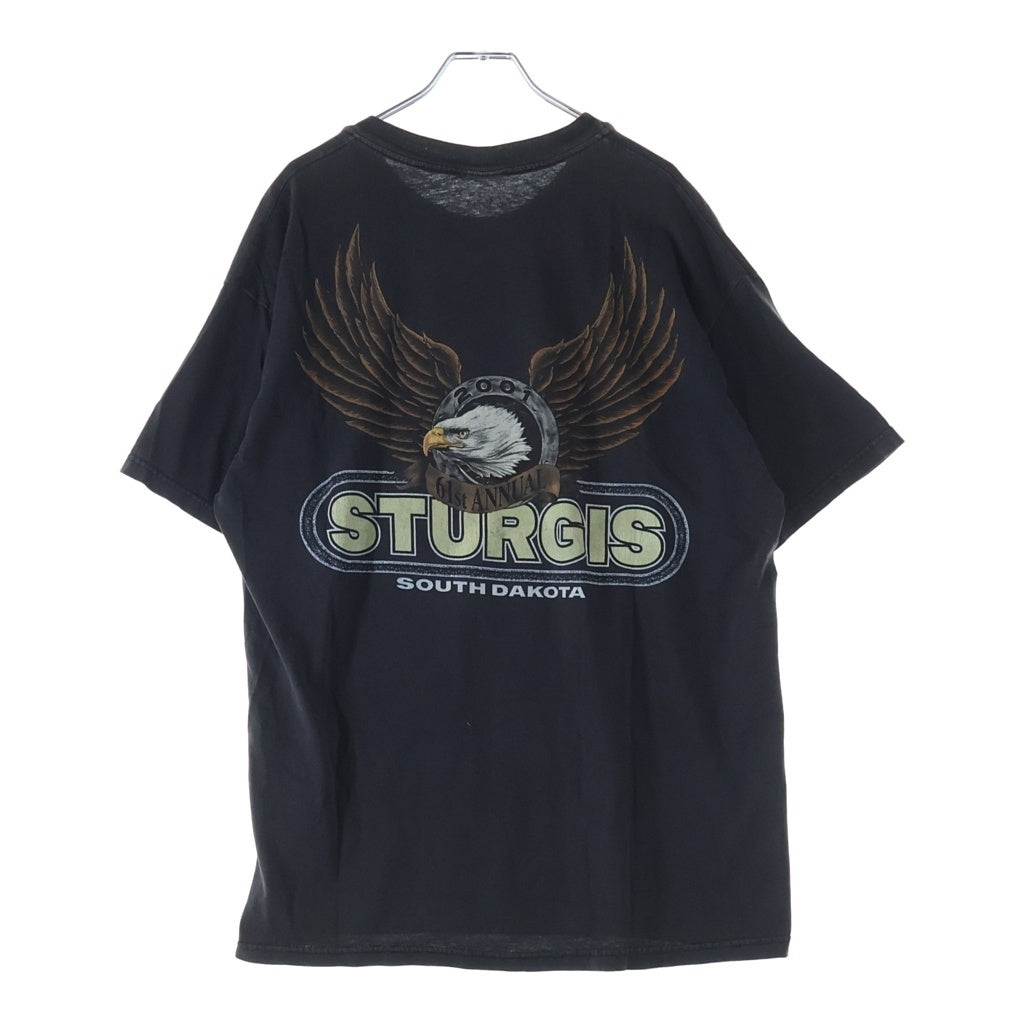 VINTAGE(ヴィンテージ) 00S SOUTH DAKOTA STURGIS 2001 スカル 見ざる 言わざる 聞かざる 両面プリント半袖カットソーTシャツ ブラック