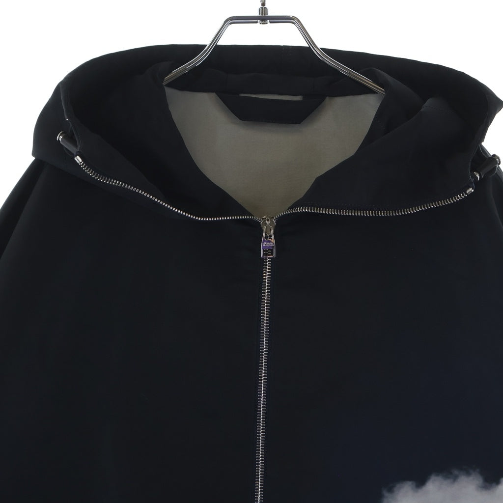 Alexander McQueen(アレキサンダーマックイーン) STORM SKY PRINT HOODED JACKET イタリア製 ダブルジップ 雲 スカイ プリント ナイロン フード ジャケット ブラック