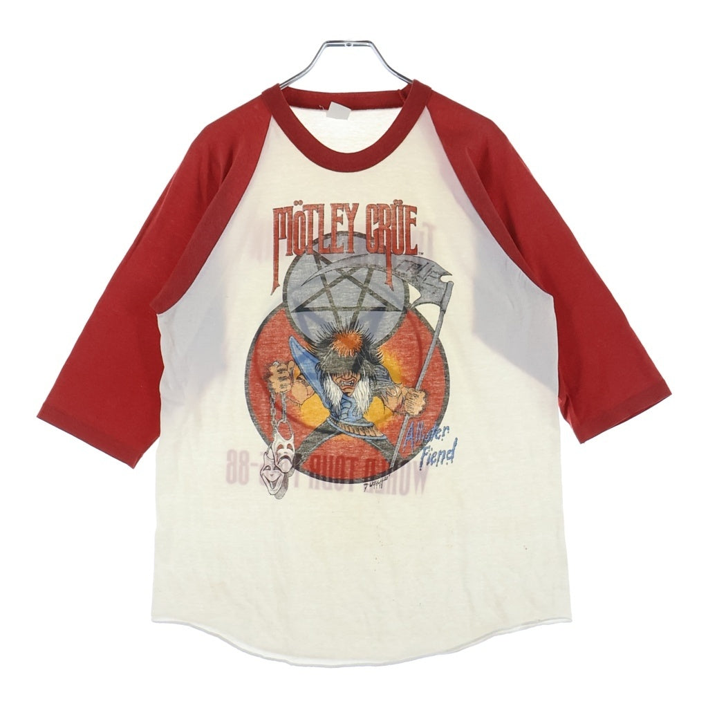 VINTAGE(ヴィンテージ) 80S MOTLEY CRUE THEATER OF PAIN TOUR TEE モトリー クルー ラグラン 七分袖カットソーTシャツ ホワイト/レッド