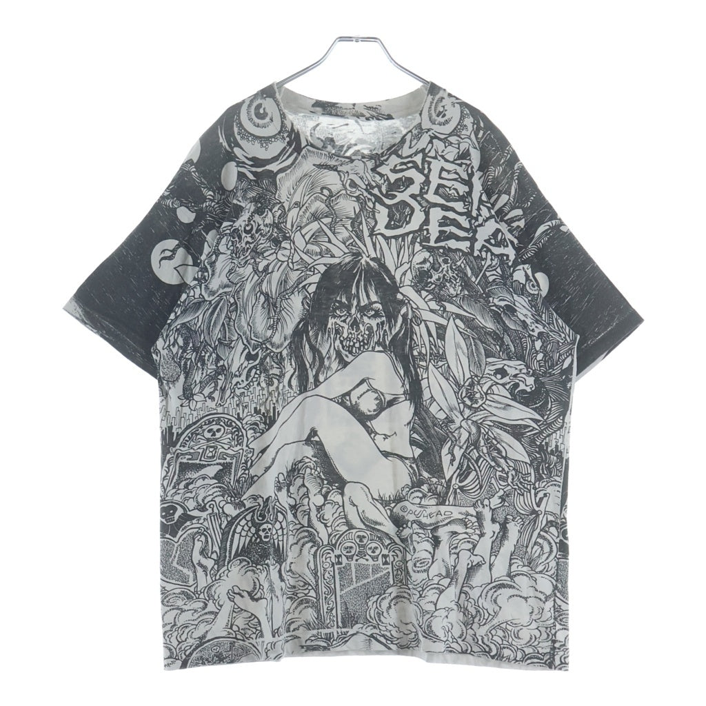 VINTAGE(ヴィンテージ) 90s SEPTIC DEATH PUSHEAD FULL PRINT TEE セプティック デス パスヘッド 総柄 半袖Tシャツ カットソー ブラック/ホワイト