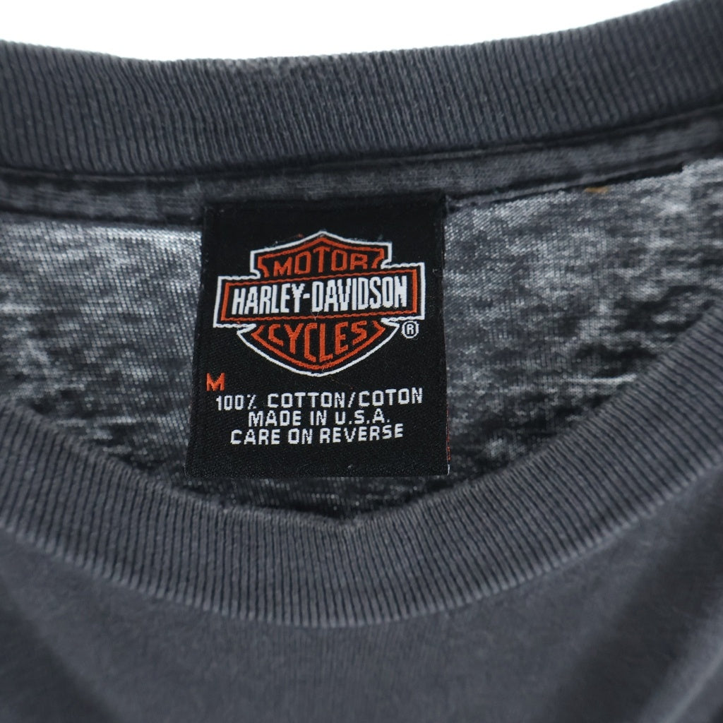 HARLEY DAVIDSON(ハーレーダビッドソン) 00S VINTAGE BLUE FLAME SLEEVE LOGO PRINT L/S TEE 袖ブルーフレイム 両面プリント長袖カットソーTシャツ ブラック