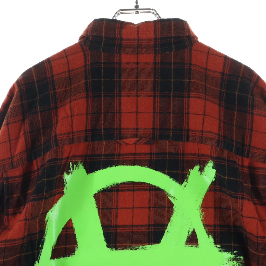 VETEMEMES(ヴェトミームス) 21AW ANARCHY PRINT CHECK SHIRT アナーキーチェックプリントシャツ フランネルコットンチェックシャツ レッド UE52SH800R