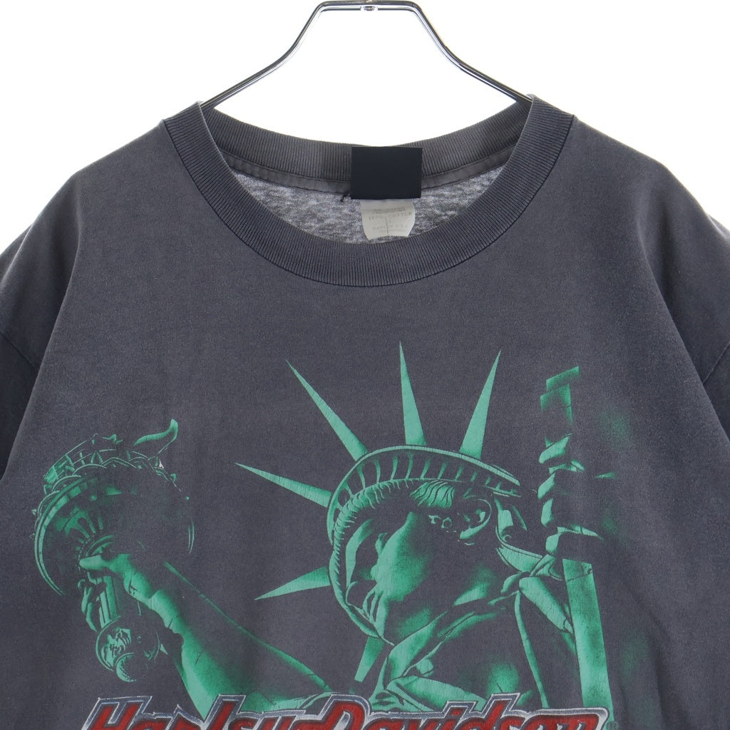 HARLEY DAVIDSON(ハーレーダビッドソン) NEW YORK CAFE STATUE OF LIBERTY 自由の女神 フロントプリント 半袖Tシャツ カットソー ブラック