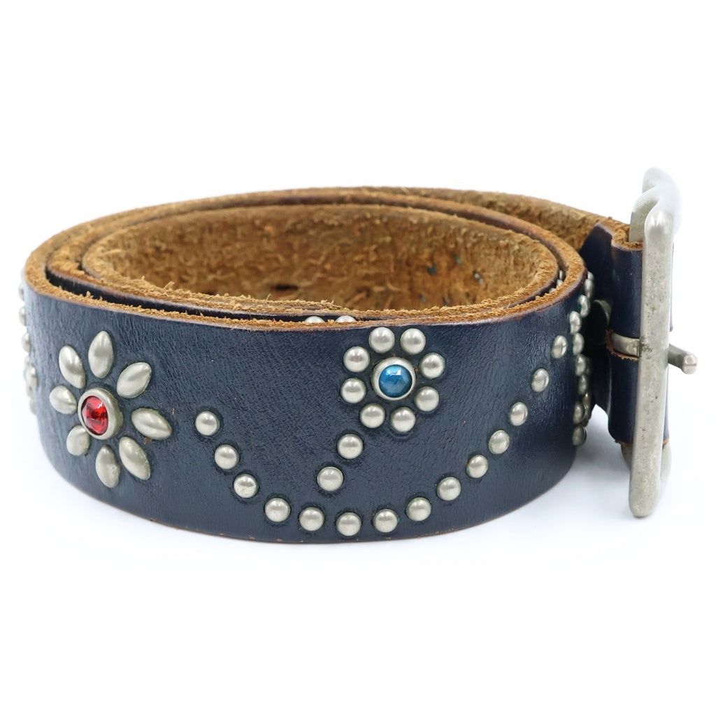 HTC(エイチティーシー) FLORAL RHINESTONE STUDS BELT フローラル ラインストーン スタッズベルト ブラック -