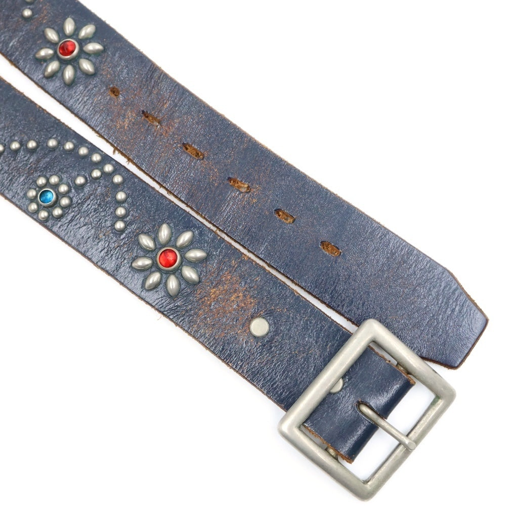 HTC(エイチティーシー) FLORAL RHINESTONE STUDS BELT フローラル ラインストーン スタッズベルト ブラック -