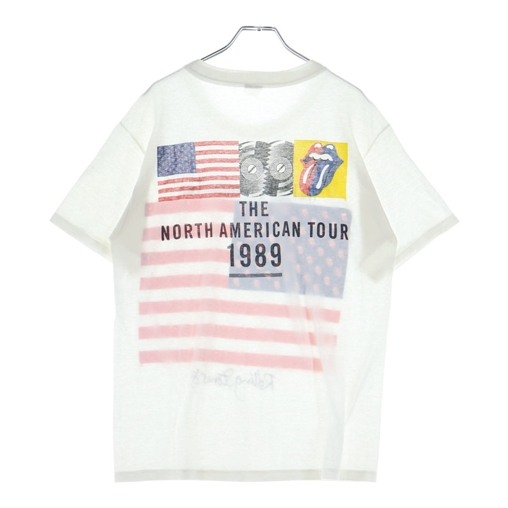 VINTAGE(ヴィンテージ) 80S ROLLING STONES NORTH TOUR 1989 AMERICAN FLAG ノースアメリカンツアー 星条旗 クルーネック半袖Tシャツ ホワイト