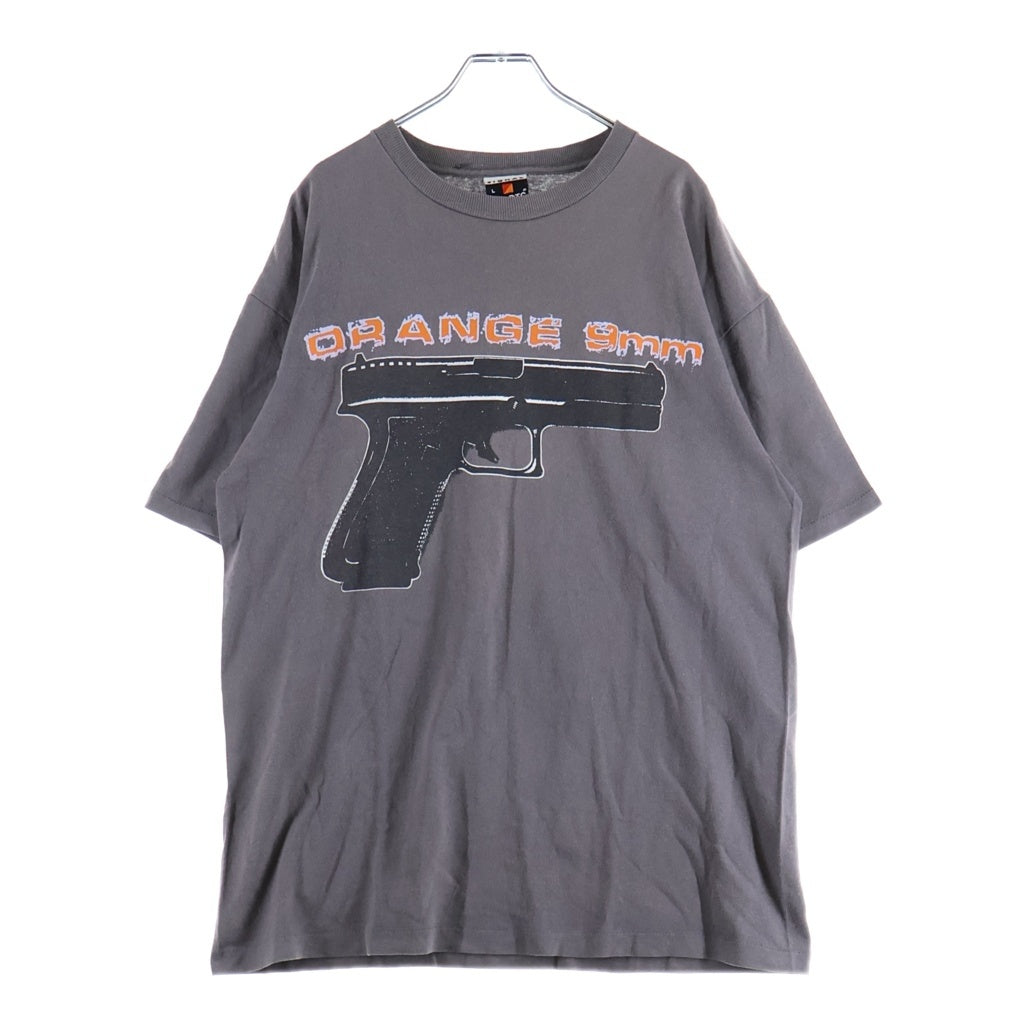 VINTAGE(ヴィンテージ) 90S ORANGE 9mm オレンジ 9ミリ 銃 両面プリント半袖カットソーTシャツ グレー